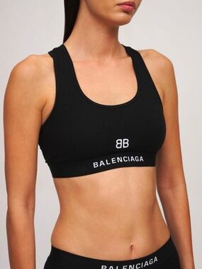 Balenciaga Black Logo Racerback Crop Sports Bra